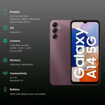 Samsung Galaxy A14 5G unlocked phone with triple rear cameras and 6.6 inch display in purple