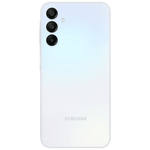 Samsung Galaxy A15 5G unlocked white smartphone showing rear triple camera setup and Samsung logo
