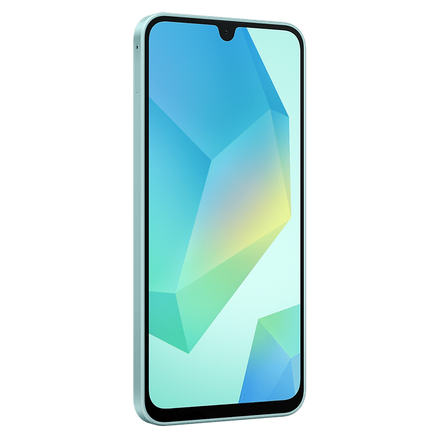 Samsung Galaxy A16 5G smartphone with a sleek design and vibrant display in light blue color