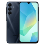 Samsung Galaxy A16 5G smartphone front and back view with triple camera in black color