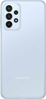 Samsung Galaxy A23 5G unlocked phone in light blue with quad rear camera setup