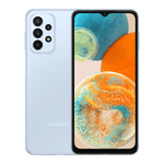 Samsung Galaxy A23 5G unlocked smartphone front and back view in light blue color