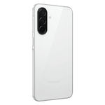 White Samsung Galaxy A26 5G unlocked smartphone showing rear triple camera setup and sleek design