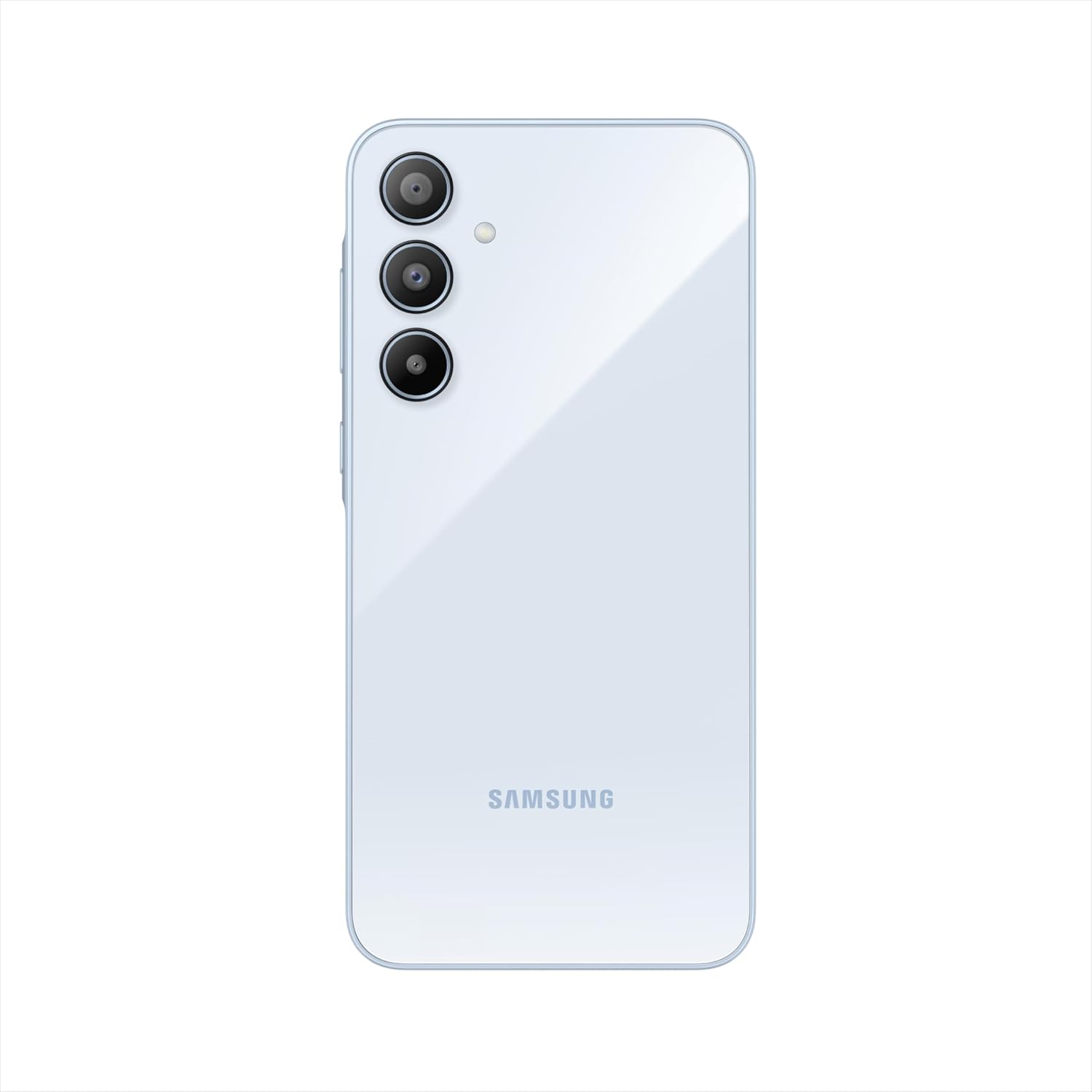Samsung Galaxy A35 5G phone in white with triple rear cameras and sleek design