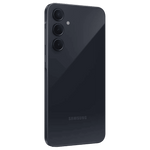Samsung Galaxy A35 5G phone in black showing triple rear cameras and sleek design