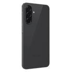 Black Samsung Galaxy A36 5G smartphone showing rear triple camera setup and sleek design