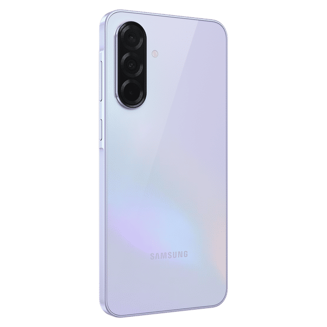 Samsung Galaxy A36 5G smartphone in purple with triple rear cameras and sleek design