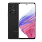 Samsung Galaxy A53 black smartphone showing front display and rear multiple camera setup