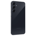 Samsung Galaxy A55 5G smartphone in black showing rear triple camera setup and sleek design