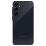 Samsung Galaxy A55 5G smartphone in black showing triple rear cameras and sleek design