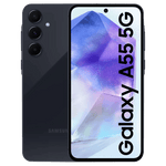 Samsung Galaxy A55 5G smartphone with triple rear cameras and front display in black