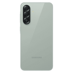 Back view of Samsung Galaxy A56 5G phone in green with triple camera setup and LED flash