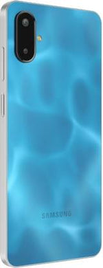 Samsung Galaxy F06 5G smartphone in blue with dual rear cameras and sleek design
