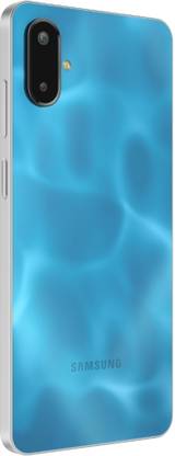 Samsung Galaxy F06 5G smartphone in blue with dual rear cameras and sleek design