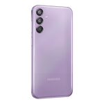 Samsung Galaxy F15 5G phone in purple with triple rear cameras and sleek design