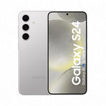 Samsung Galaxy S24 5G marble grey phone showing front and back with triple camera setup