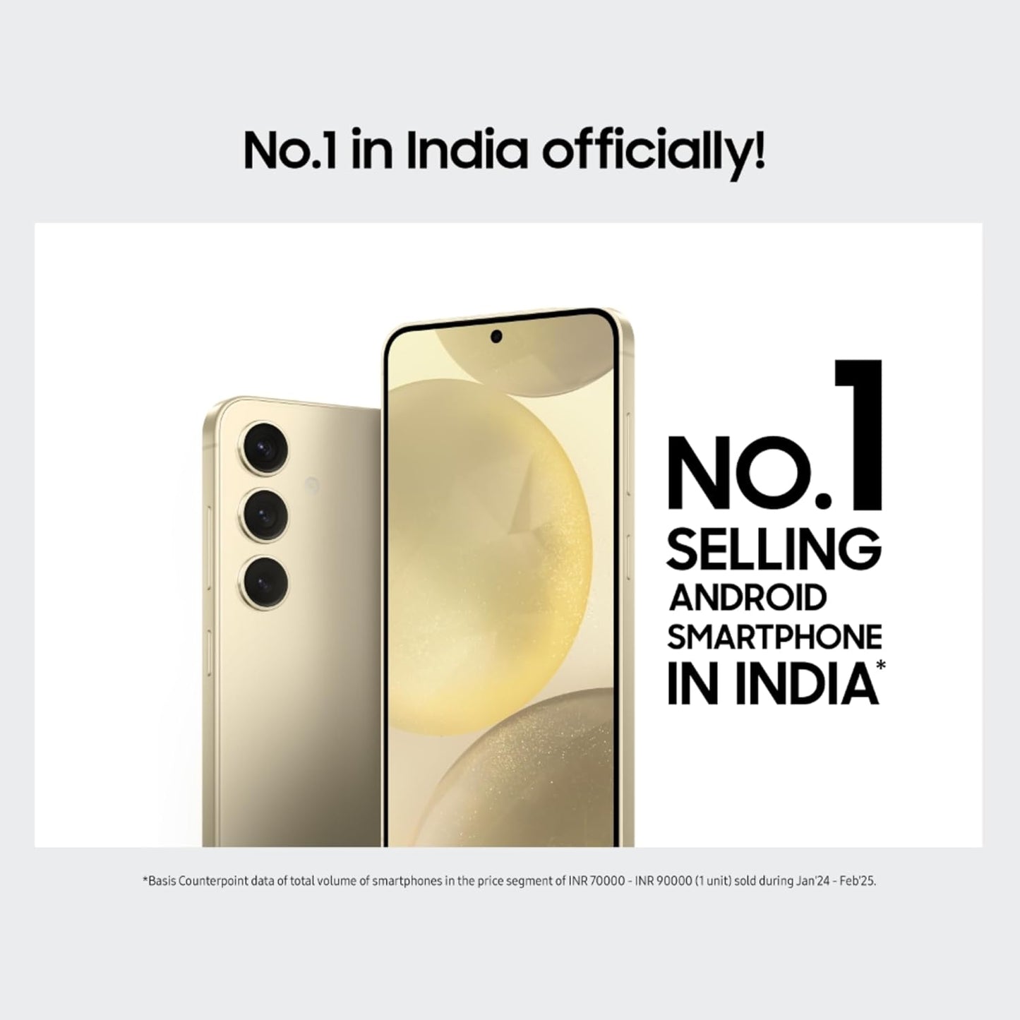 Samsung Galaxy S24 5G marble grey smartphone showing front and rear triple camera setup