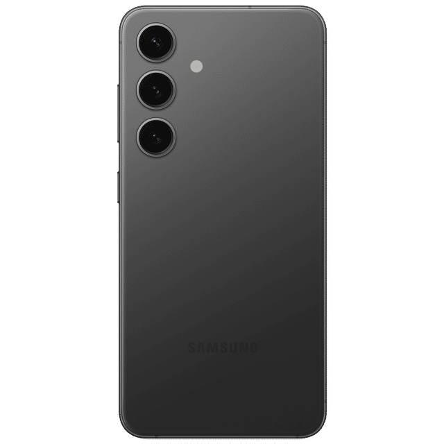 Samsung Galaxy S24 5G unlocked phone in black showing triple rear cameras and sleek design