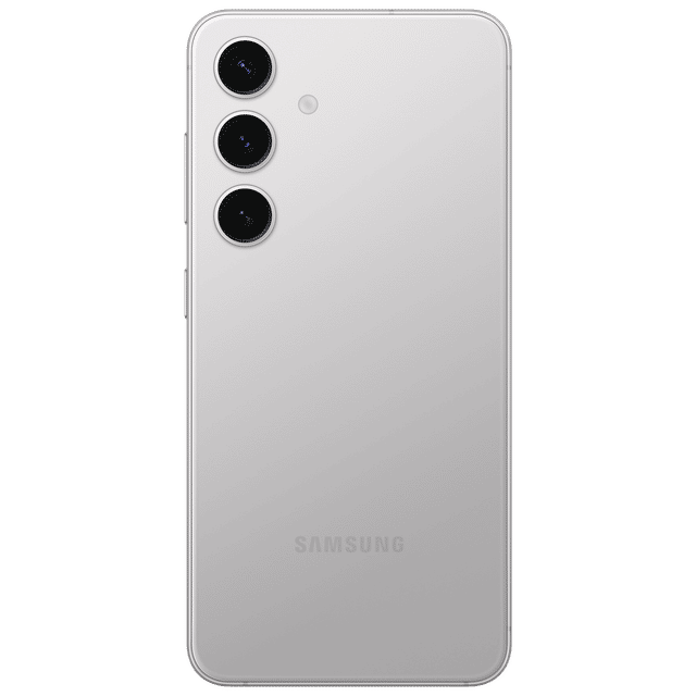 Samsung Galaxy S24 5G unlocked in silver showing triple rear cameras and sleek design
