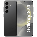 Samsung Galaxy S24 5G unlocked phone in black showing front screen and triple rear cameras