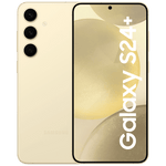 Samsung Galaxy S24 Plus 5G phone in cream color showing front display and rear triple camera setup