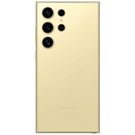 Samsung Galaxy S24 Ultra 5G phone in gold showing rear camera array on black background