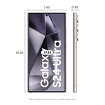 Samsung Galaxy S24 Ultra 5G phone front and side view showing dimensions in centimeters