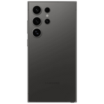 Back view of Samsung Galaxy S24 Ultra 5G phone in black with quad camera setup and sleek design