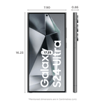 Samsung Galaxy S24 Ultra 5G phone front and side view with dimensions in centimeters