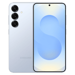Samsung Galaxy S25 5G phone in silver showing front display and triple rear cameras
