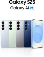Samsung Galaxy S25 5G phone in multiple colors showing front display and rear triple camera setup