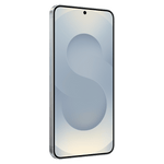 Samsung Galaxy S25 5G smartphone with sleek silver frame and edge-to-edge display on black background