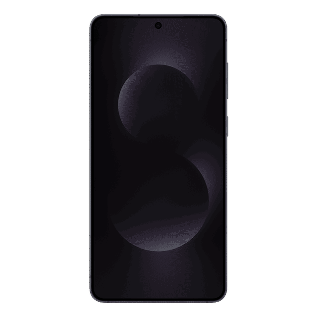 Front view of Samsung Galaxy S25 Edge 5G phone with black screen and centered front camera