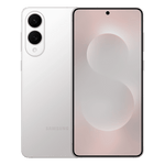 Samsung Galaxy S25 Edge 5G smartphone in white showing front display and dual rear cameras