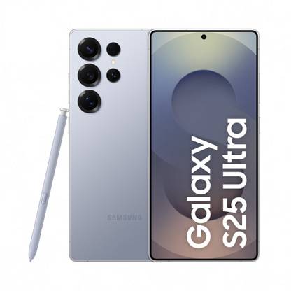 Samsung Galaxy S25 Ultra 5G smartphone front and back view with stylus in silver color