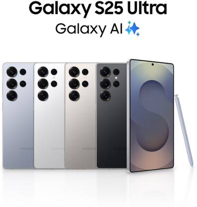 Samsung Galaxy S25 Ultra 5G smartphones in multiple colors with rear cameras and stylus
