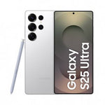 Samsung Galaxy S25 Ultra 5G phone in silver with stylus pen showing front and back views