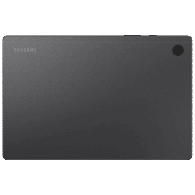 Back view of Samsung Galaxy Tab A8 tablet in gray with rear camera and Samsung logo