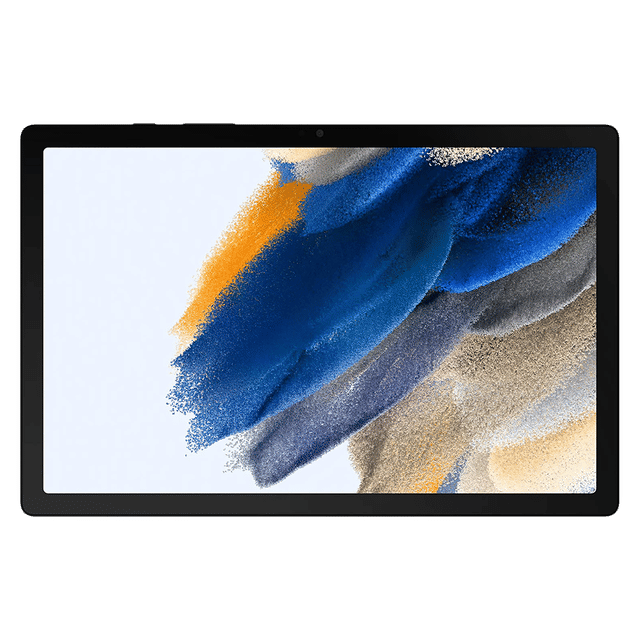Front view of Samsung Galaxy Tab A8 tablet with vibrant abstract screen display