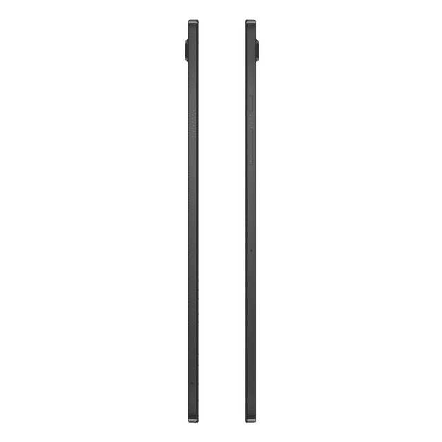 Side views of Samsung Galaxy Tab A8 tablet in black showing slim profile and button placement