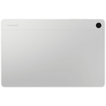 Back view of Samsung Galaxy Tab A9 Plus tablet in silver with rear camera and Samsung logo