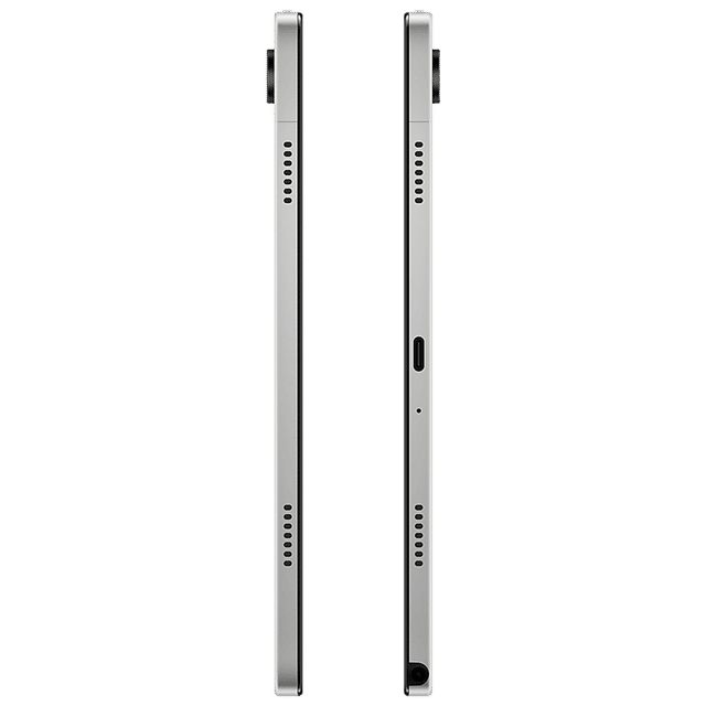 Side view of Samsung Galaxy Tab A9 Plus tablet showing slim profile and speaker grills
