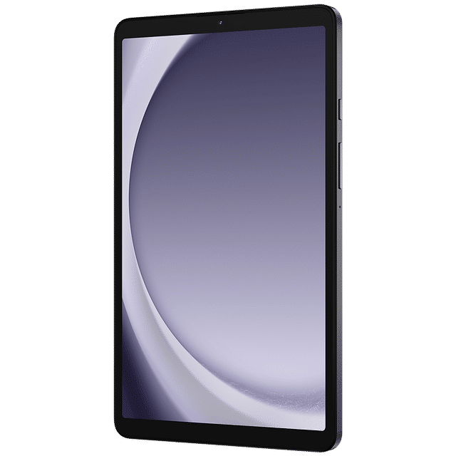 Samsung Galaxy Tab A9 tablet with sleek black design and large vibrant display front view