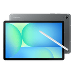 Samsung Galaxy Tab S10 FE Plus tablet with stylus pen and vibrant display in gray color