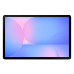 Samsung Galaxy Tab S10 FE Plus with large display showing pastel blue and pink abstract wallpaper