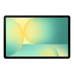 Samsung Galaxy Tab S10 FE Plus tablet front view with vibrant green and yellow abstract screen