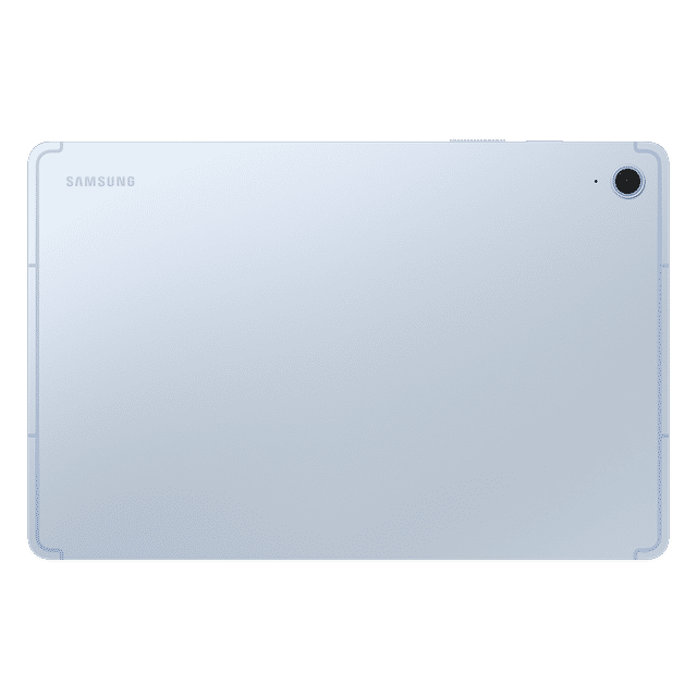 Back view of Samsung Galaxy Tab S10 FE tablet in silver with rear camera and Samsung logo