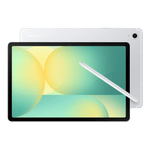 Front and back view of Samsung Galaxy Tab S10 FE tablet with white stylus pen