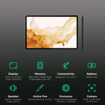Samsung Galaxy Tab S8 Plus tablet with stylus showing display and key features