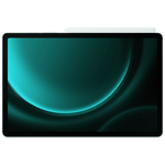 Samsung Galaxy Tab S9 FE Plus tablet with stylus pen on top showing vibrant teal and black display